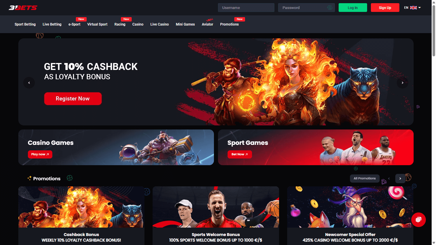 31Bets Casino Desktop screenshot